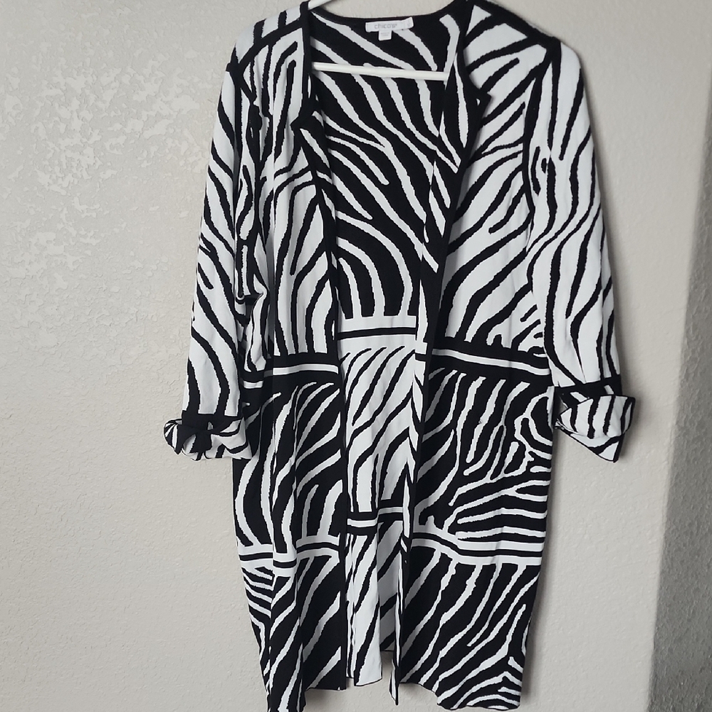 Zebra Print Open Front Cardigan
